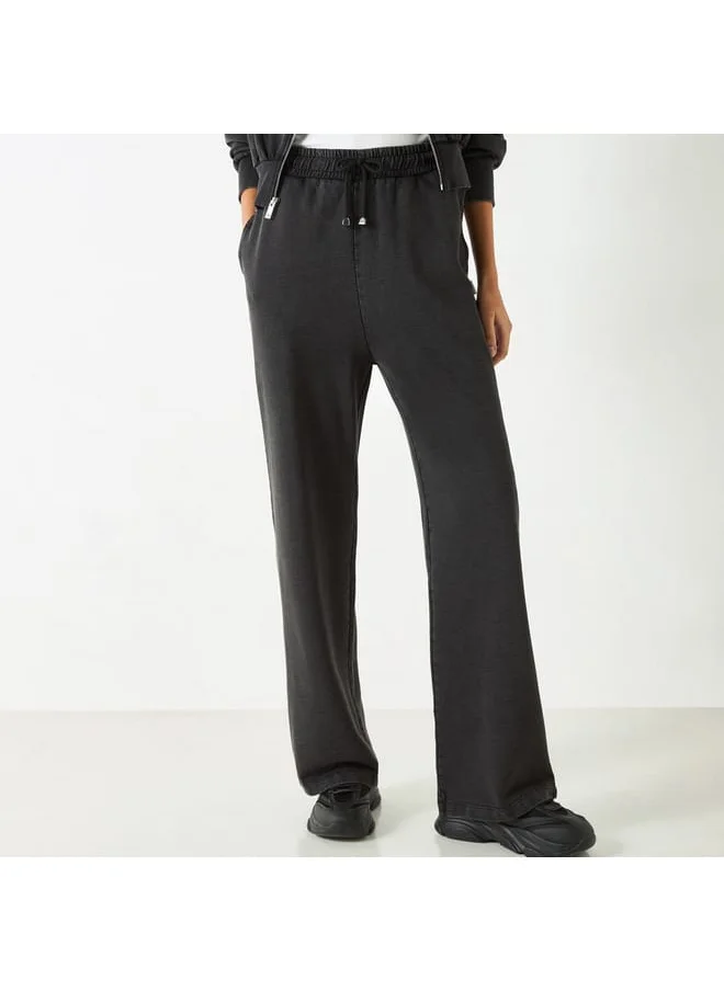 Lee Cooper Lee Cooper Solid Straight Fit Track Pants with High Rise and Pockets