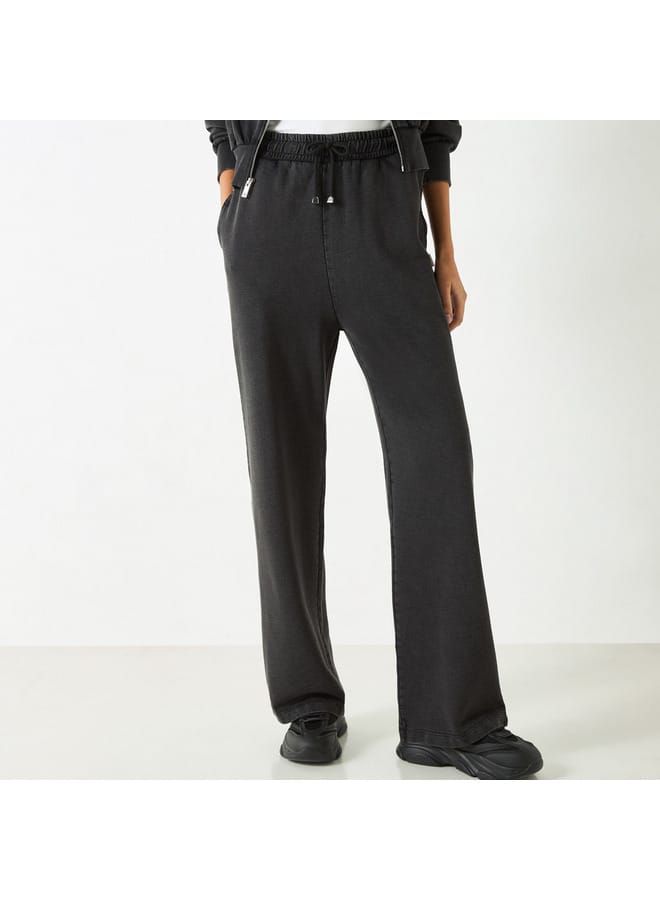 Lee Cooper Lee Cooper Solid Straight Fit Track Pants with High Rise and Pockets - Image 1