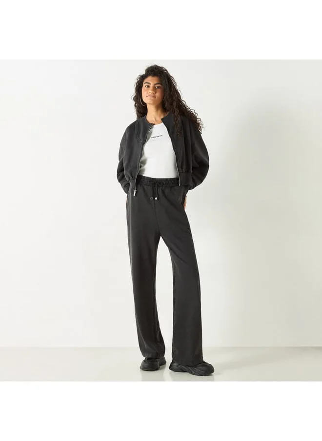 Lee Cooper Lee Cooper Solid Straight Fit Track Pants with High Rise and Pockets