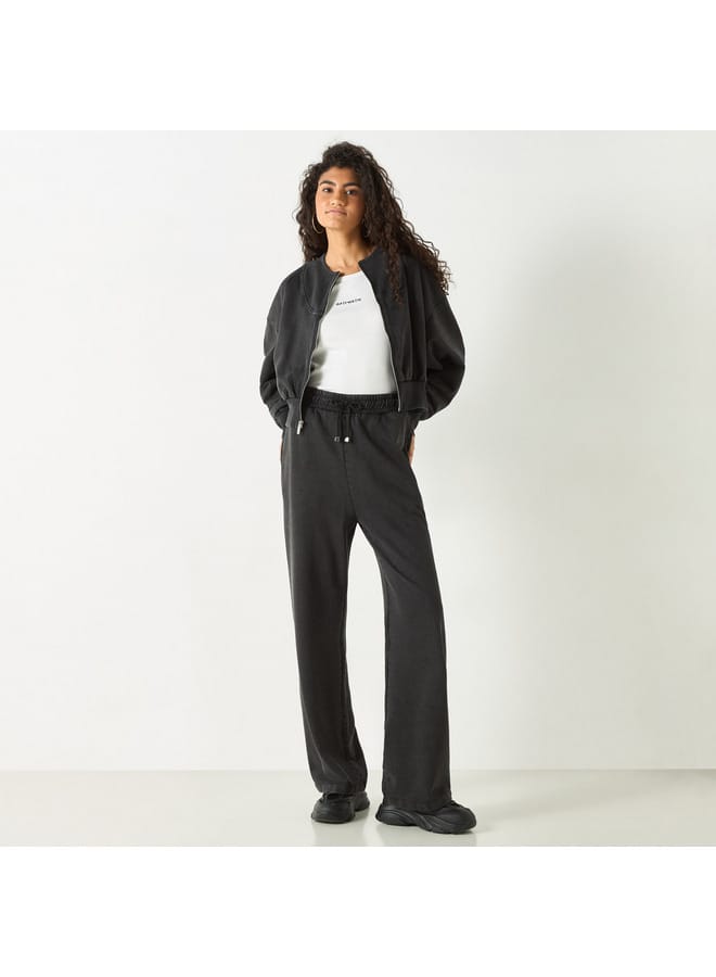 Lee Cooper Lee Cooper Solid Straight Fit Track Pants with High Rise and Pockets - Image 2