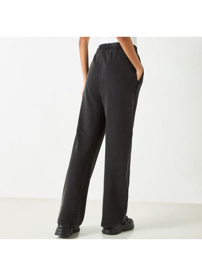 Lee Cooper Lee Cooper Solid Straight Fit Track Pants with High Rise and Pockets - Image 3