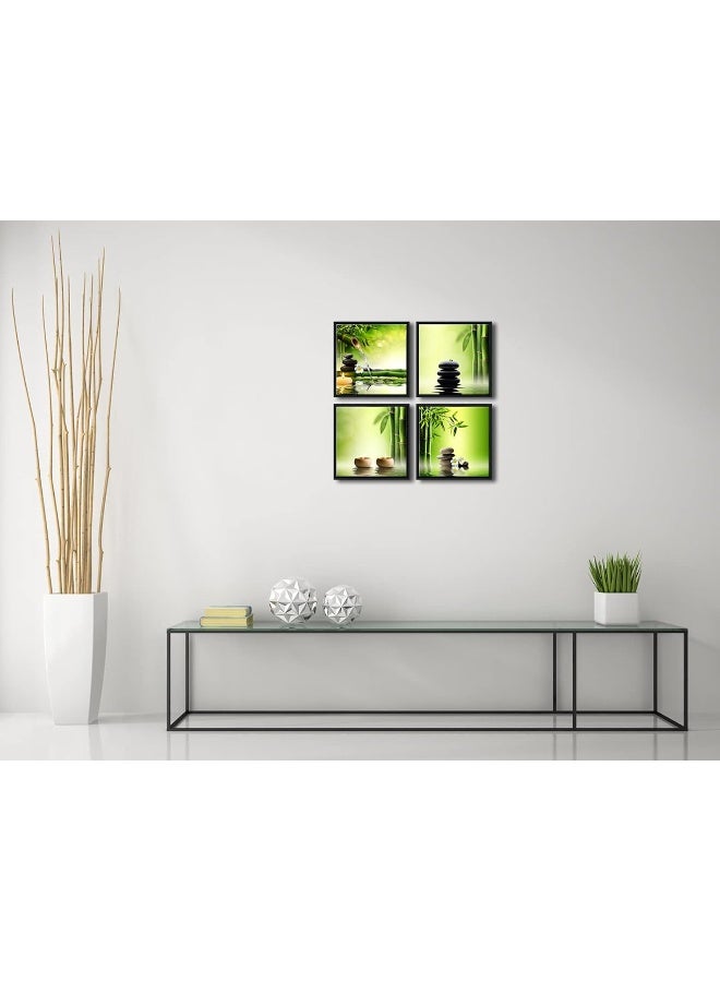 Home Trove Pyradecor Modern 4 Panels Framed Contemporary Zen Giclee Canvas Prints Perfect Bamboo Green Pictures Paintings On Canvas Wall Art For Home Office Decorations Living Room Bedroom  - Image 2