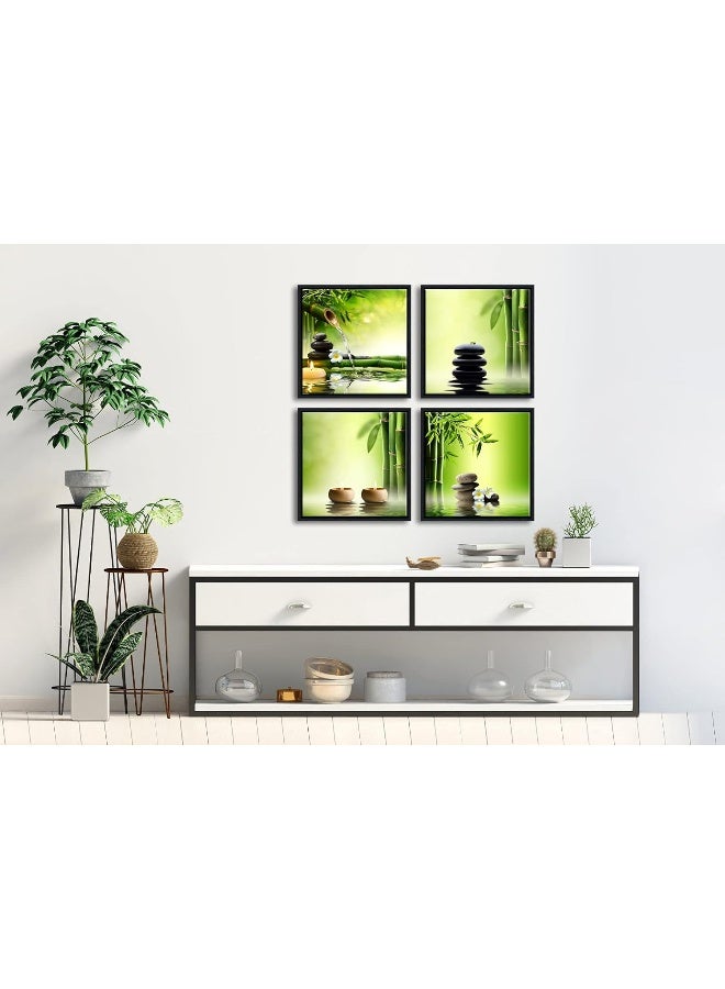 Home Trove Pyradecor Modern 4 Panels Framed Contemporary Zen Giclee Canvas Prints Perfect Bamboo Green Pictures Paintings On Canvas Wall Art For Home Office Decorations Living Room Bedroom  - Image 4