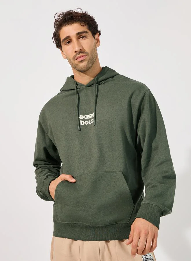 Minimal Chest Print Relaxed Fit Hoodie