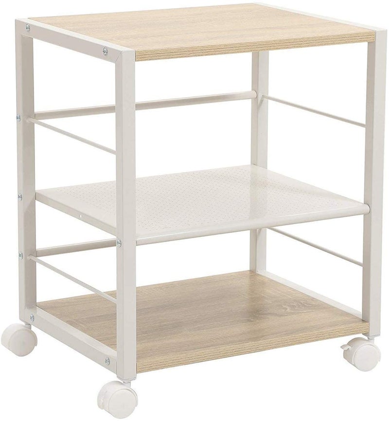 Generic Indian Decor 485503Tier Modern Style Trolley Cart with Lockable Caster Wheels for Kitchen Office Bedroom Garage Light Oak White  - Image 1