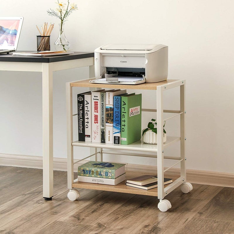 Generic Indian Decor 485503Tier Modern Style Trolley Cart with Lockable Caster Wheels for Kitchen Office Bedroom Garage Light Oak White  - Image 3