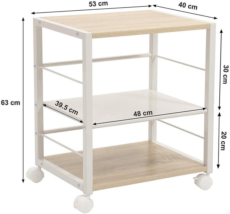 Generic Indian Decor 485503Tier Modern Style Trolley Cart with Lockable Caster Wheels for Kitchen Office Bedroom Garage Light Oak White  - Image 5