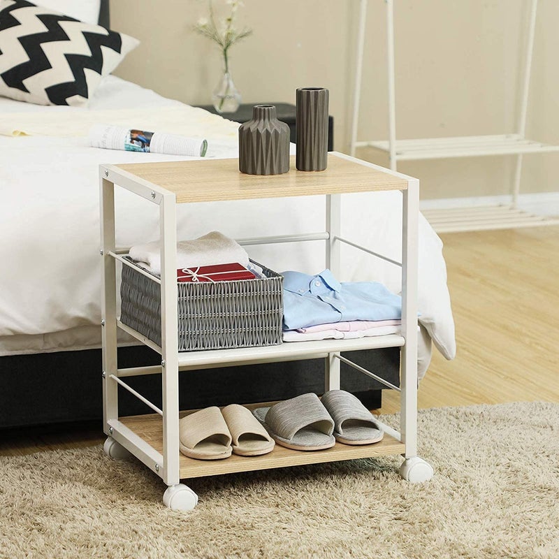 Generic Indian Decor 485503Tier Modern Style Trolley Cart with Lockable Caster Wheels for Kitchen Office Bedroom Garage Light Oak White  - Image 4