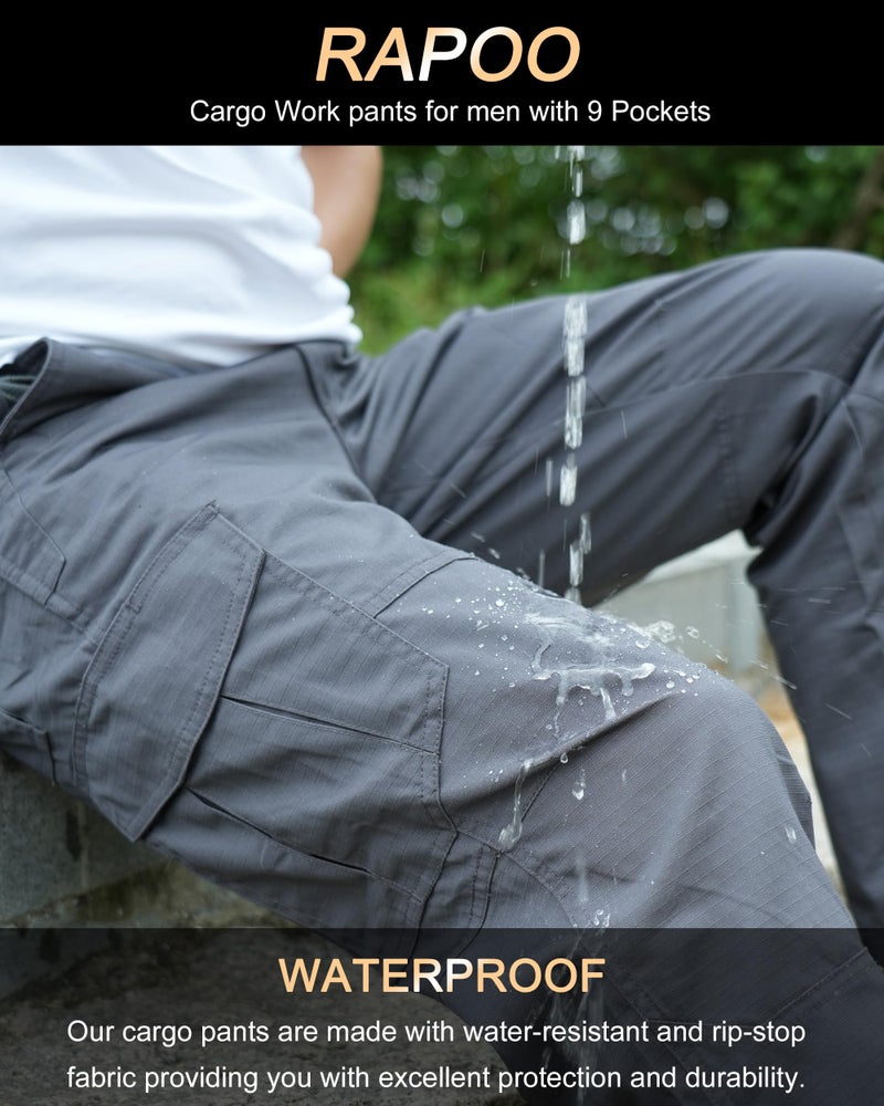 Rapoo Cargo Pants for Men Hiking Work Tactical Military Army Casual Pants for Men with Pockets Waterproof Mens Ripstop Construction Carpenter Hunting Outdoor Pants Outdoor Grey 36Wx30L - Image 4