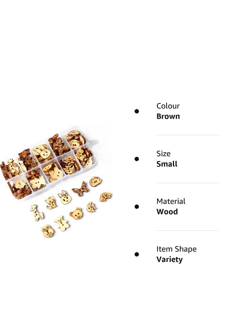 Zikra Cartoons Wooden Buttons Animal Shape Wooden Hollow Buttons 2 Holes Vintage Buttons with Plastic Storage Box for Crafting Sewing Crafts Knitting Children DIY Painting Gift Decoration 100Pcs - Image 3