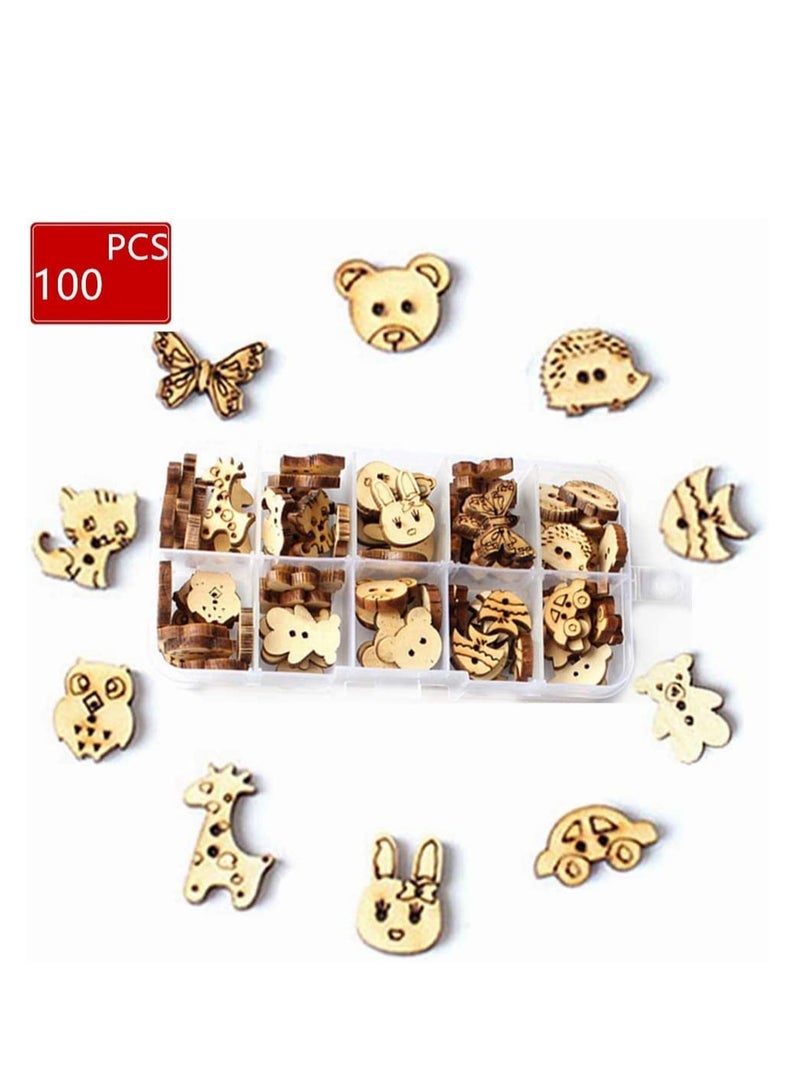 Zikra Cartoons Wooden Buttons Animal Shape Wooden Hollow Buttons 2 Holes Vintage Buttons with Plastic Storage Box for Crafting Sewing Crafts Knitting Children DIY Painting Gift Decoration 100Pcs - Image 4