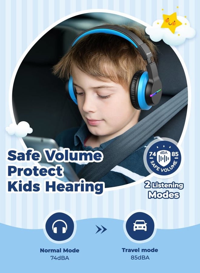 iClever Bluetooth Children's Over-Ear Headphones with Colored LED Lights, 74/85dB Volume Limit, 85 Hours Playtime, Bluetooth 5.2, Built-in Microphone, Pack of 2 - Image 3