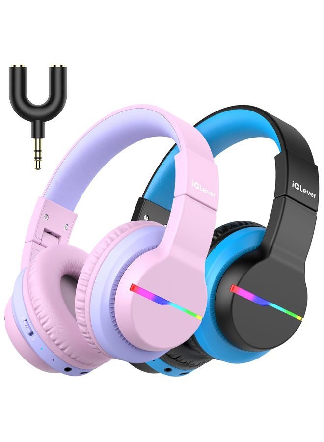 iClever Bluetooth Children's Over-Ear Headphones with Colored LED Lights, 74/85dB Volume Limit, 85 Hours Playtime, Bluetooth 5.2, Built-in Microphone, Pack of 2 - Image 1