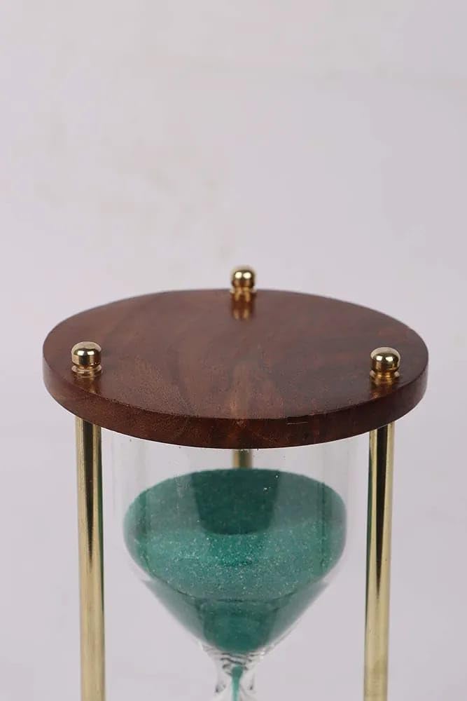 Wooden and Brass Minutes Sand Timer Hour Glass Clock Home Decor Ideal for Exercise, Tea Making, Study Table Decor, Antique Nautical Decor Theme Green (Green) - Image 5
