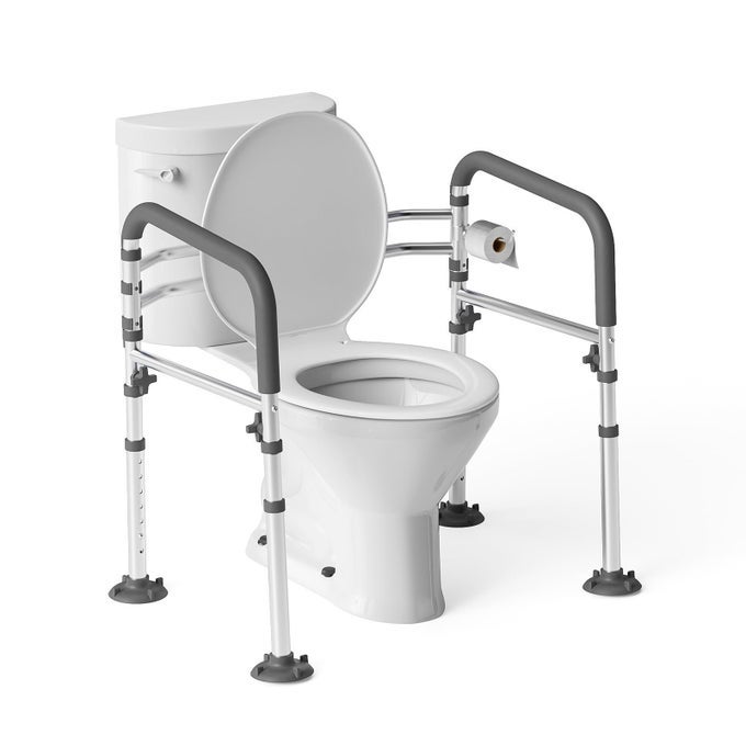 TOILET SAFETY RAILSHEIGHTADJUSTABLE TOILET FRAME WIDTHADJUSTABLE TOILET HANDLES FOLDABLE TOILET RAIL PROVIDES SUPPORT FOR SENIORS PREGNANT DISABLED GRAY