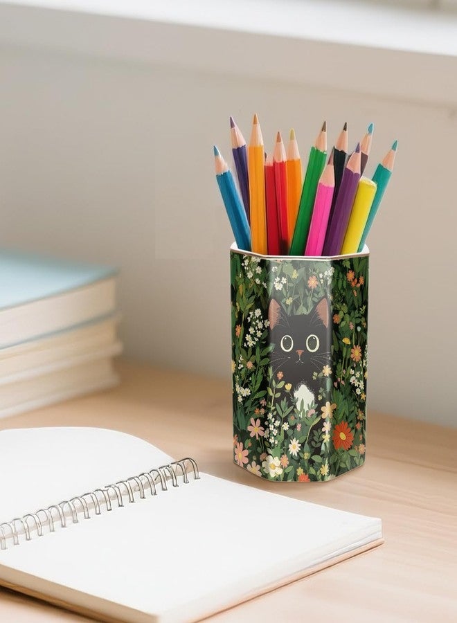 WAVEYU Pen Holder, Pencil Cup for Desk, Cute Desk Organizer, Durable Ceramic Decorative Makeup Brush Desktop Accessories, Stylish Stationery for Office, School, Home, Cute Cat Pattern - Image 4
