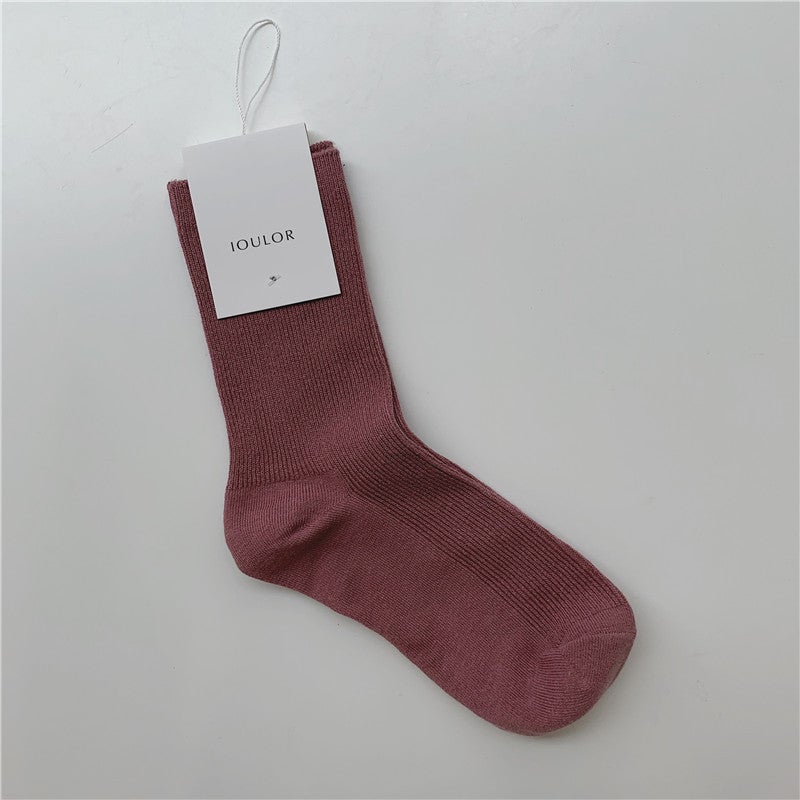 Korean Style Cotton Tube Socks Cameo Brown