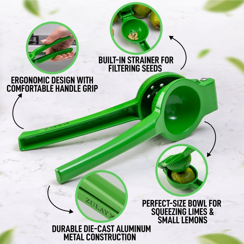 Zulay Kitchen Zulay Metal Lime Squeezer â€“ Heavy-Duty Citrus Juicer for Maximum Juice Extraction â€“ Easy Manual Press for Limes & Lemons â€“ Durable & Ergonomic Hand Juicer - Green - Image 3