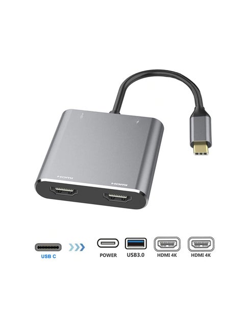 USB C Docking Station Dual HDMI 4K @ 30Hz - 4-in-1 Hub For Dual Monitors, USB 3.0, PD Charging (Windows/Mac)