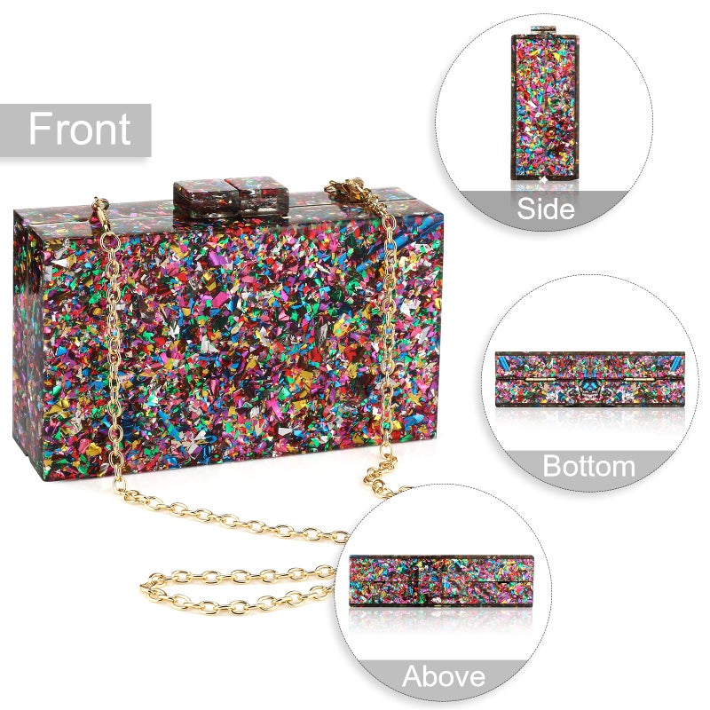 Gets Acrylic Purses and Handbags for Women Multicolor Perspex Geometric Patterns Box Clutch Elegant Banquet Evening Crossbody Handbag (Multi-colored) - Image 4