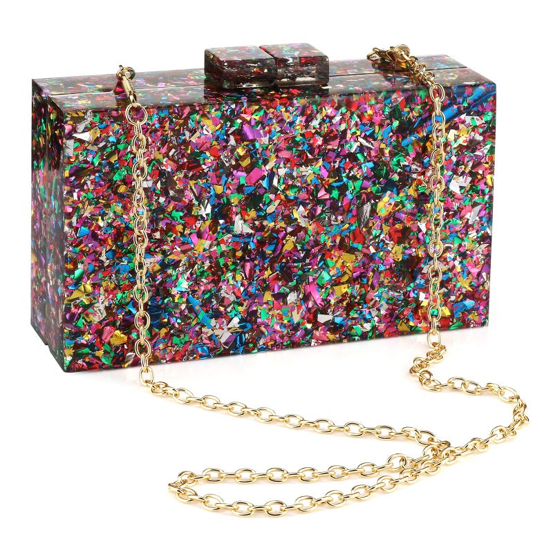 Gets Acrylic Purses and Handbags for Women Multicolor Perspex Geometric Patterns Box Clutch Elegant Banquet Evening Crossbody Handbag (Multi-colored) - Image 1