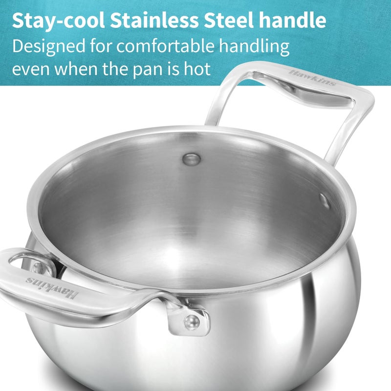 Hawkins هواكينز برو 2 لتر هاندي مع غطاء، قدر طهي ثلاثي الفولاذ المقاوم للصدأ لطهي وتقديم البرياني، فضي (PSH20S) - Image 4