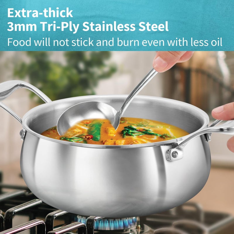 Hawkins هواكينز برو 2 لتر هاندي مع غطاء، قدر طهي ثلاثي الفولاذ المقاوم للصدأ لطهي وتقديم البرياني، فضي (PSH20S) - Image 3