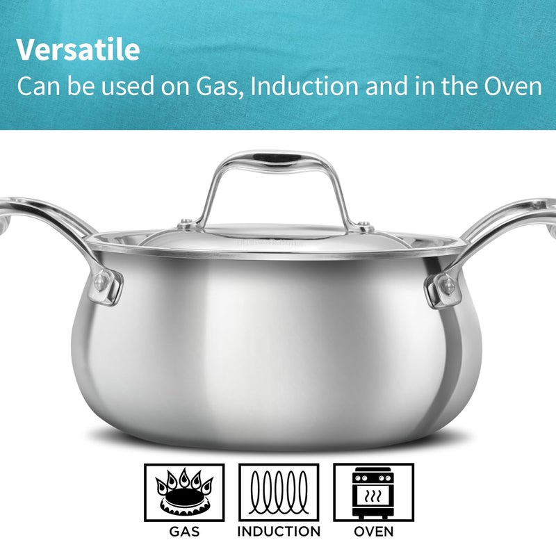 Hawkins هواكينز برو 2 لتر هاندي مع غطاء، قدر طهي ثلاثي الفولاذ المقاوم للصدأ لطهي وتقديم البرياني، فضي (PSH20S) - Image 5