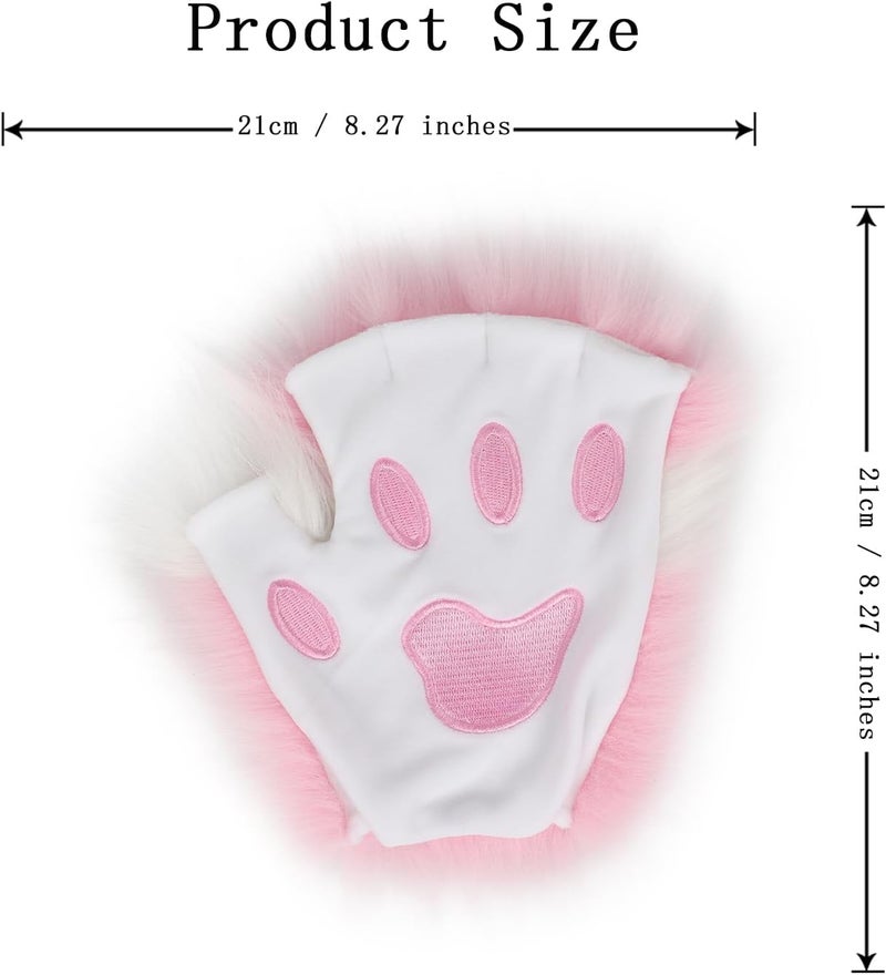 HAOAN Wolf Paw Gloves Faux Fur Cat Fingerless Mittens Winter Warm Cosplay Halloween Fancy Party Costume Accessories - Image 3