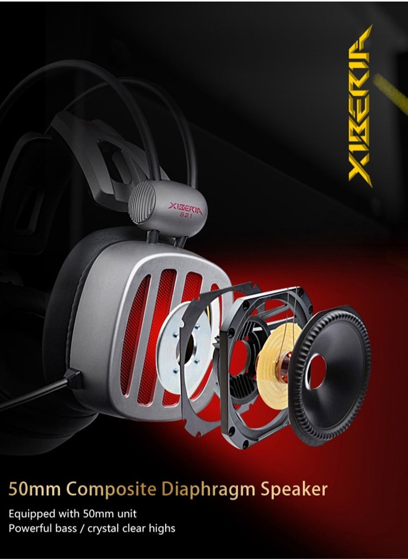Xiberia - Gaming Headset Over-ear Headphones with Mic for PC and Mobile Gaming, Iron Gray - Image 1
