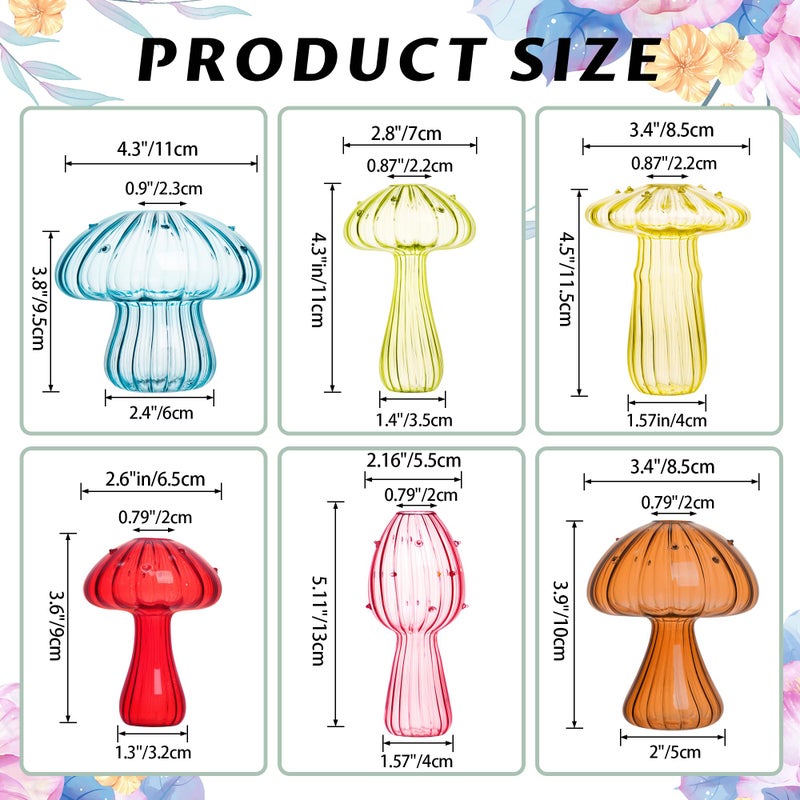 JXWENBYX Mushroom Vase, Set of 6 Colored Flower Vase, Propagation Stations Vases, Small Bud Vases Home Decor Cute Glass Mushroom Planter for Room Office Decoration (Colorful) - Image 5