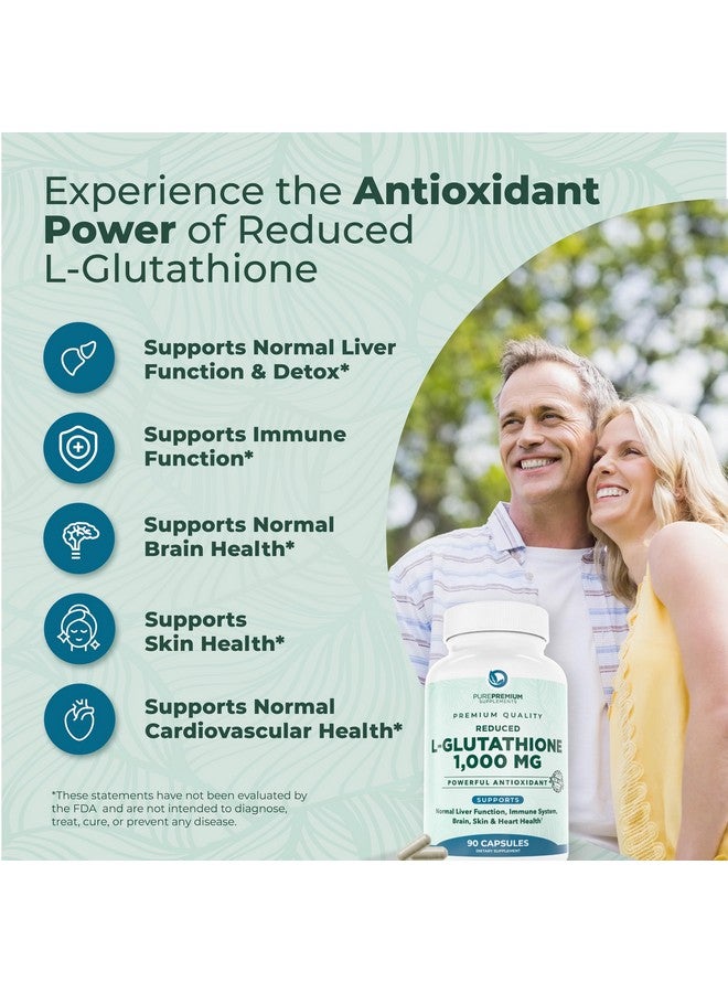 PUREPREMIUM SUPPLEMENTS PurePremium Reduced Glutathione 1000mg Per Serving - 500mg Per Capsule - L-Glutathione Supplement & Antioxidant Support for Normal Liver, Brain, Skin & Heart Health - 90 Capsules - Image 3