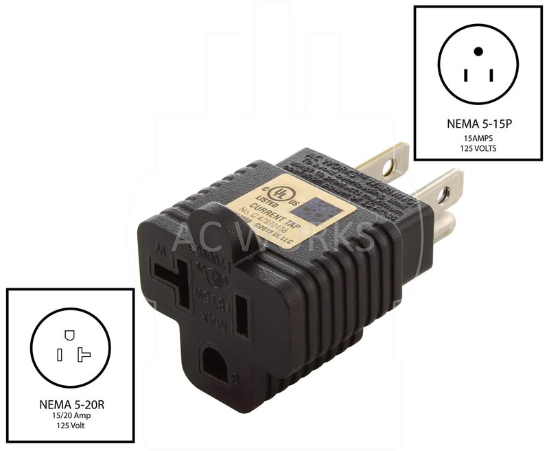 AC WORKS 15 Amp Household Plug to 20 Amp T-Blade Female Adapter - Image 3