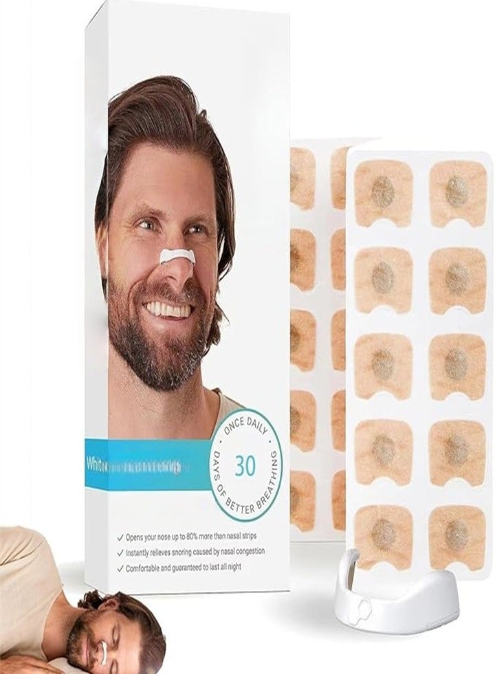 30 قطعة من رقعة تجربة تنفس محسنة: استمتع بنوم متواصل مع شرائط النوم المضادة للشخير، والتي تتميز بتصميم مبتكر يعمل على تعظيم فتحة الأنف باستخدام شريطين منفصلين وشريط تحرير مغناطيسي قوي لتدفق الهواء الأنفي الأمثل.الأنف للتنفس، رقعة أنف مضادة للشخير أثناء النوم، رقعة أنف للتنفس، جهاز مضاد للشخير يدوم طويلاً، مناسب للسفر بغرض العمل والسياحة والفنادق والمنزل (أبيض) - Image 1