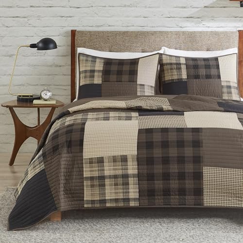 Woolrich John Rich & Bros. Woolrich Quilt Set Queen, Southwestern Aztec Bedding, Reversible Lightweight Bedspread, Oversized Rustic Cabin Quilt Set, Western Farmhouse Bedding with Matching Shams, Black - Image 1