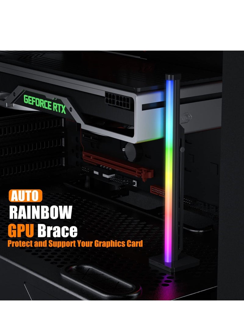 KASTWAVE - GPU Support Bracket, Adjustable Graphics Card GPU Brace Support Video Card Sag Holder/SATA Holster Bracket, Silicone Flexible Dynamic auto Rainbow Light Strip, Side Neon Light - Image 1