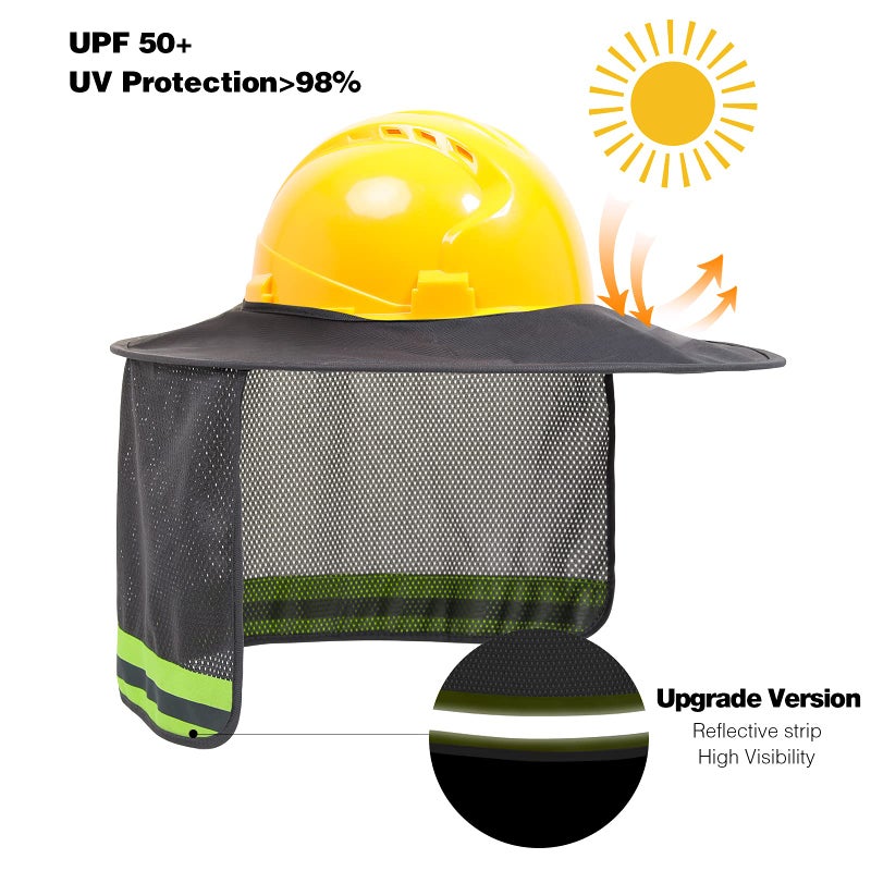 LIZMOF Hard Hat Sun Shade, High Visibility Sun Visor Neck Shade with Reflective Strip, Full Brim, Man & Woman (Hard Hat Not Included), Grey, 2 Pack - Image 2