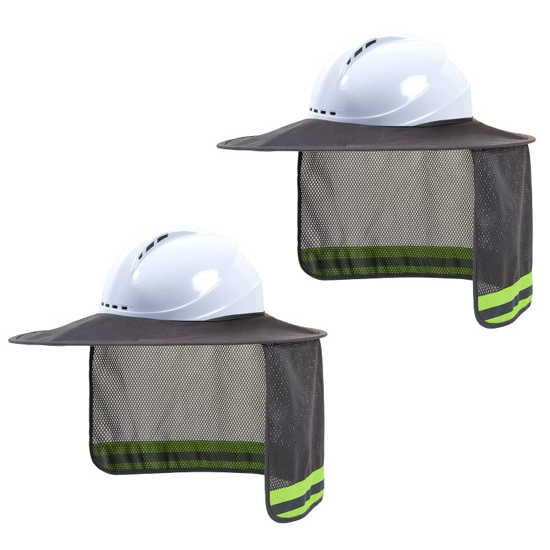 LIZMOF Hard Hat Sun Shade, High Visibility Sun Visor Neck Shade with Reflective Strip, Full Brim, Man & Woman (Hard Hat Not Included), Grey, 2 Pack - Image 1