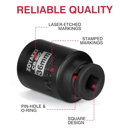 ZOYAKKI 1/2" Drive x 36 mm Deep 6 PT Impact Socket, CR-MO,1/2-inch Drive 6 Point Axle Nut Socket for Easy Removal of Axle Shaft Nuts (Metric 36MM) - Image 3