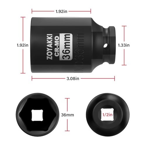 ZOYAKKI 1/2" Drive x 36 mm Deep 6 PT Impact Socket, CR-MO,1/2-inch Drive 6 Point Axle Nut Socket for Easy Removal of Axle Shaft Nuts (Metric 36MM) - Image 2