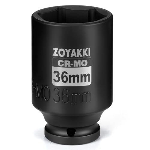 ZOYAKKI 1/2" Drive x 36 mm Deep 6 PT Impact Socket, CR-MO,1/2-inch Drive 6 Point Axle Nut Socket for Easy Removal of Axle Shaft Nuts (Metric 36MM) - Image 1