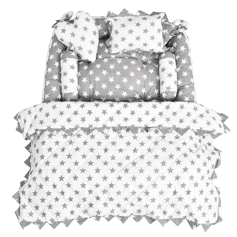 LOREM Grey 4 Pillows Square Shape Cotton Baby Bed for 01 Year BB12CMC - Image 1