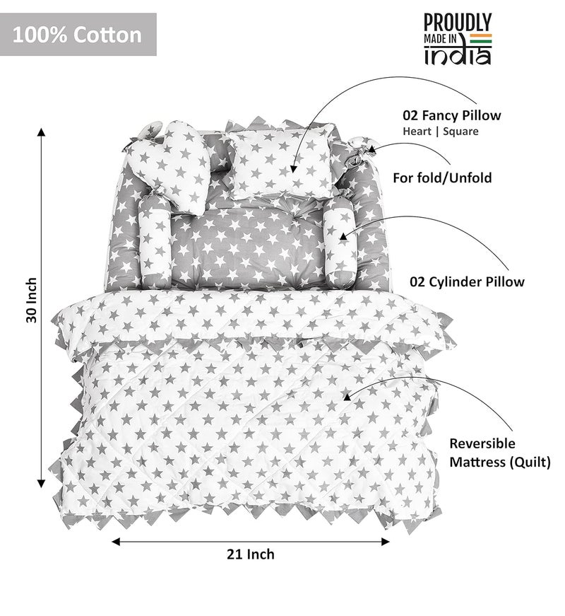 LOREM Grey 4 Pillows Square Shape Cotton Baby Bed for 01 Year BB12CMC - Image 5