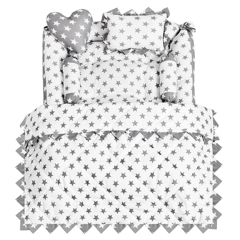 LOREM Grey 4 Pillows Square Shape Cotton Baby Bed for 01 Year BB12CMC - Image 2