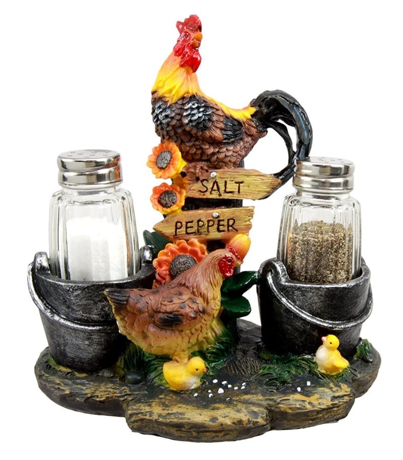 Ebros Farm Flavor Rooster Salt Pepper Shaker Set Home And Kitchen Decor