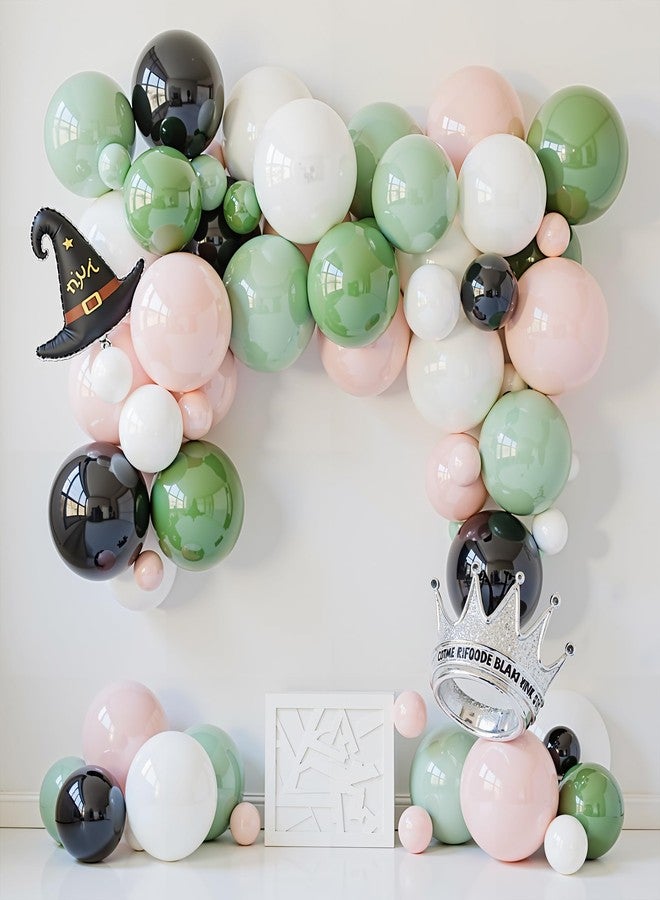 BCARICH بالونات حفلات خضراء ووردية، 60 قطعة بالونات لاتكس غير لامعة مقاس 12 بوصة بألوان الأخضر الأفوكادو والوردي الفاتح والأسود والأبيض مع مجموعة أدوات لتزيين حفلات أعياد الميلاد ذات الطابع الساحر وحفلات استقبال المولود الجديد - Image 3