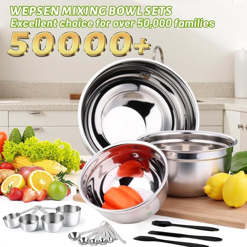 WEPSEN Mixing Bowls with Airtight Lids, 27PCS Stainless Steel Mixing Bowl with Lid Set, Kitchen Utensils Metal Nesting Bowls 7, 4.5, 3, 2.5, 2, 1.5QT, Measuring Cups and Spoons Baking Supplies - Image 2