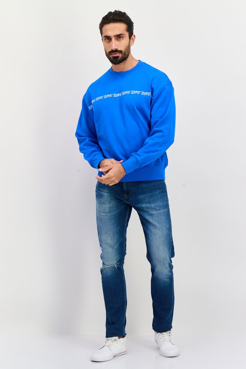 ESPRIT Men Crew Neck Graphic Print Long Sleeve Sweatshirt, Blue - Image 2