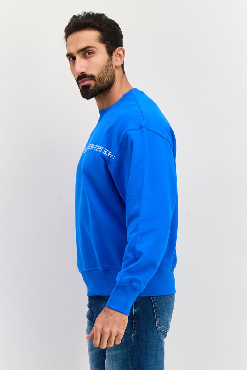 ESPRIT Men Crew Neck Graphic Print Long Sleeve Sweatshirt, Blue - Image 3