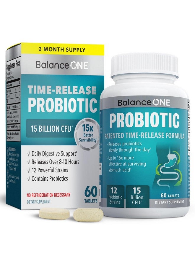 Balance ONE Balance ONE Probiotics for Women & Men - 15x Better Survivability vs Capsules - 15 Billion CFU Probiotic for Gut Health - 12 Strains Lactobacillus Plantarum, Acidophilus & Salivarius - 60 Tablets - Image 1